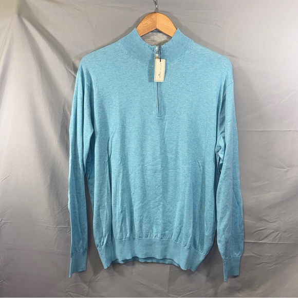 Peter Millar Sweater Mens Large Blue Crown Soft Quarter Zip Mock Neck Silk Blend